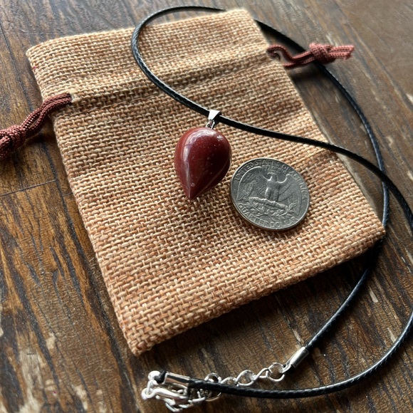 Red Jasper Cone Necklace | Genuine Crystal Pendant | Boho Jewelry - Picture 3 of 3